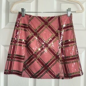 Urban Outfitters Pink Plaid Sequin Mini Skirt